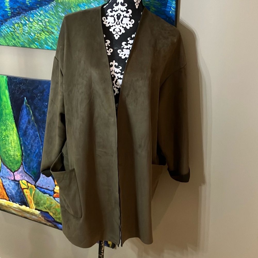 Fabulous Carmen army green faux sided open jacket or caftan.